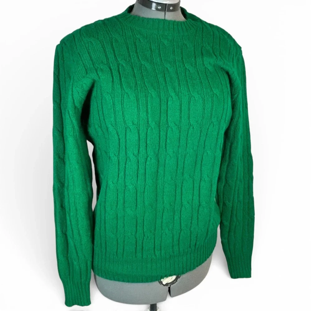 Hunt Club Men's  LT 100% Wool Cable Knit Crewneck Sweater‎ Green Vintage 42-44